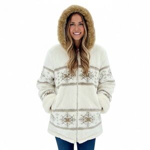 STUDIO FEMME Reversible Snowflake Faux Fur Hooded Jacket Size 1X
